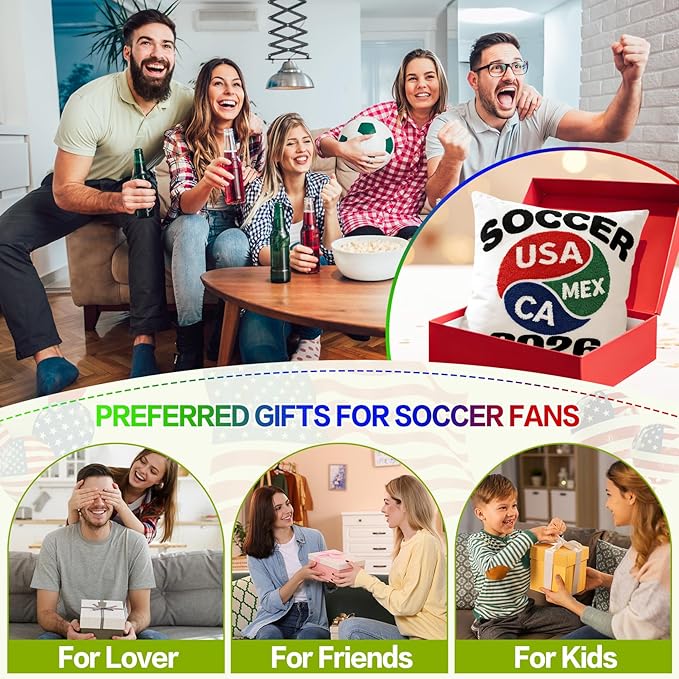 18x18 Inches Decorative Pillow Covers 1pc for World Soccer 2026 Fan, Host Nations Embroidered Throw Pillows Cases for Couch Bed Room, Game Day Home Decor Pillows Covers Gifts for Women Men
