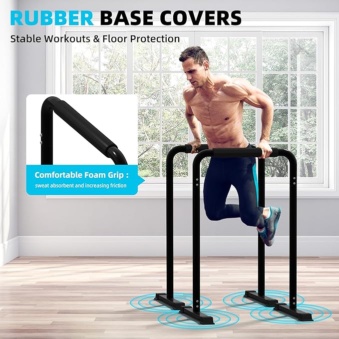 Outdoor Basic 2-in-1 Adjustable Dip Bar Station - Heavy Duty Parallel Bars with Connecting Parts, Extra Tall & Thickened Steel Design for Home Gym, Calisthenics & Strength Training