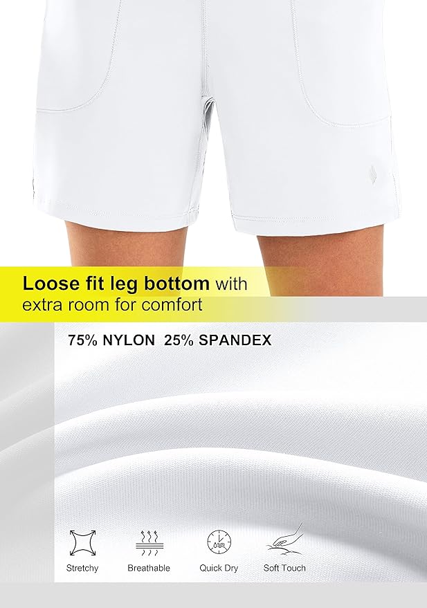 SANTINY Women's 6'' Athletic Long Shorts with 4 Pockets High Waisted Bermuda Shorts for Women Walking Running Casual