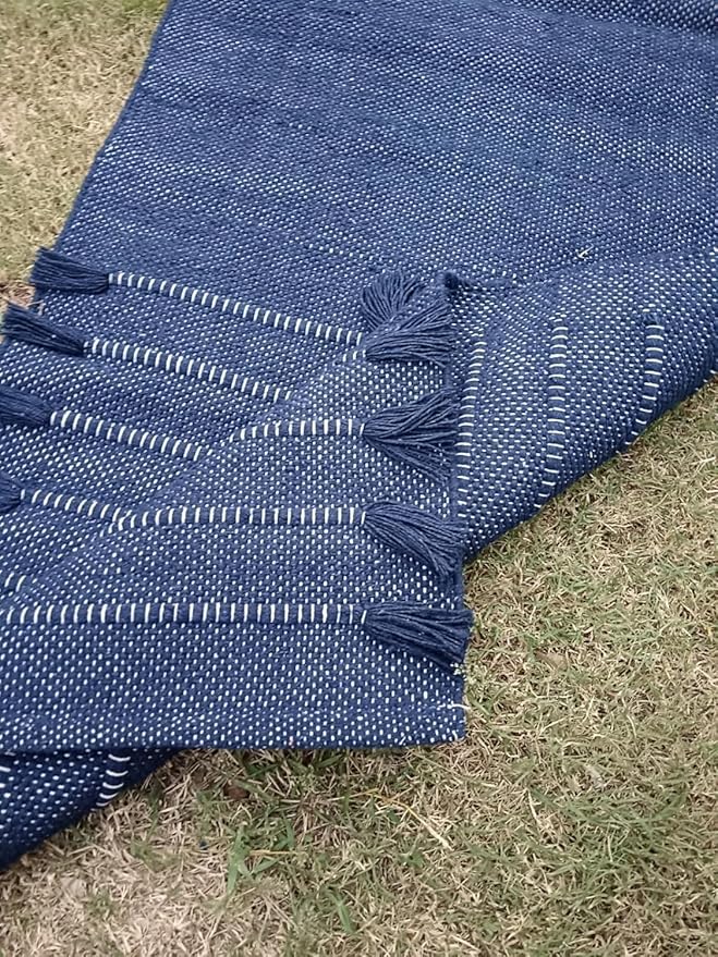 Indian Handmade100 % Organic Anti Skid Multi Colour Cotton Yoga Mat - Eco-Friendly Hand-Woven Rug - Non-Slip & Thick (24”x72”x5mm) for Hot yoga & Everyday Fitness at Home - Comfortable & Foldable Extra-Long Mat