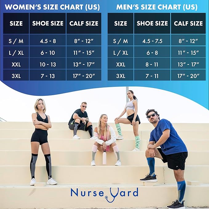 Nurse Yard Compression Socks - Unisex, 20-30mmHg, Black, Solid, Medical Compression, Nurses, Athletes, Active Individuals