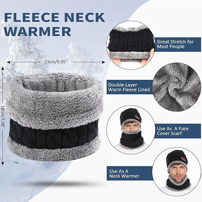 FZ FANTASTIC ZONE Mens Womens Winter Beanie Hat Scarf Set Warm Knit Thick Fleece Lined Skull Cap Neck Warmer for Men Women