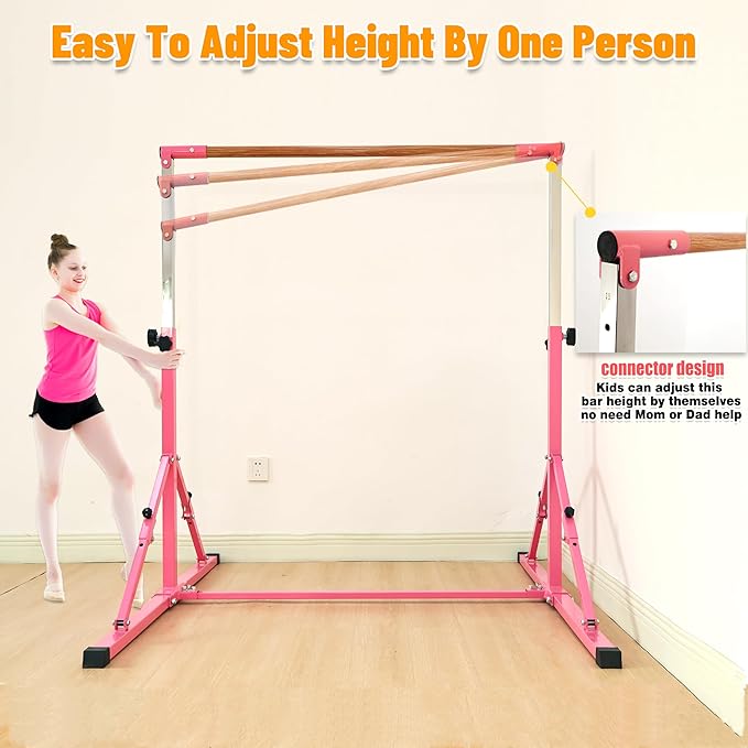 MARFULA 4FT/5FT Gymnastic Bar Set Gymnastics Kip Bar with 5 Ft Length 4Ft Inner Width 5ft Adjust Height Gymnastics Training Bar Equipment for Kids Professional Training Home and Club Use