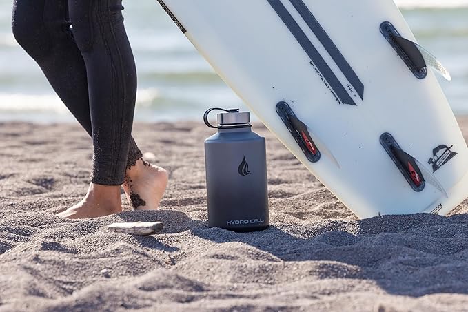 HYDRO CELL Stainless Steel Insulated Water Bottle with Straw - For Cold & Hot Drinks - Metal Vacuum Flask with Screw Cap and Modern Leakproof Sport Thermos for Adults (Graphite/Black 64oz)