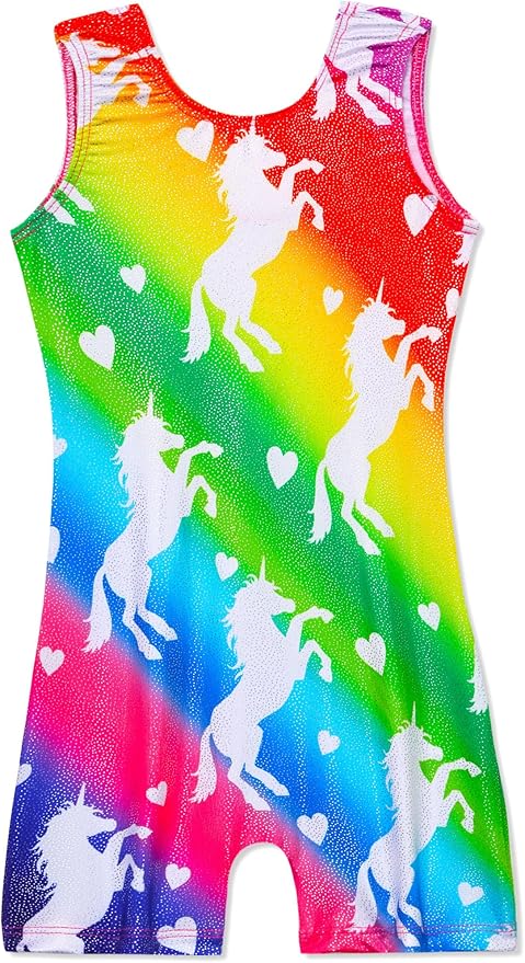 Domusgo Gymnastics Leotards for Girls Sparkly One-Piece Pro Kids Unitard Biketards with Shorts