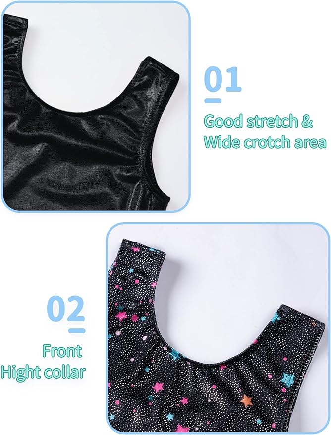 Nymphperi 2 Packs Gymnastics Leotard for Girls Sparkle Biketards with Shorts Kids Sleeveless Unitard One-Piece Dancewear