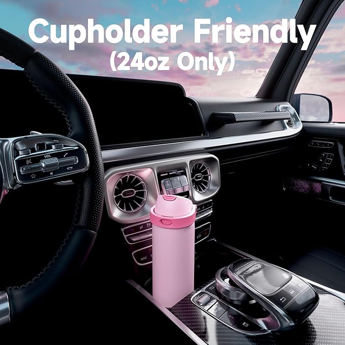 24 oz Insulated Water Bottle with Straw: Meoky Stainless Steel Water Bottle with Straw and Spout Lid - Leak Proof, Cold for 24 Hours, Fits in Car Cup Holder, BPA-Free for Travel Gym, Skull Parade