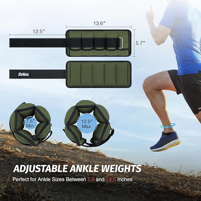 ZELUS 1 Pair Adjustable Ankle Weights, 2 4 6 8 10 lb Modularized Leg Weight Straps for Women Men, Weighted Ankle Weight Set with Removable Sandbags, 1-5 lb per Ankle Strap for Gym Yoga Jogging Walking