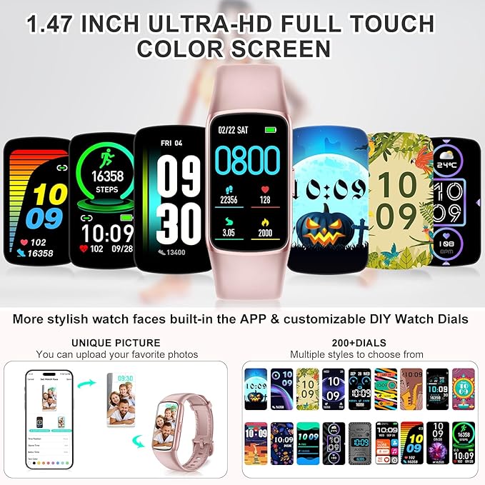 Fitness Tracker Step Counter with 24/7 Heart Rate Blood Oxygen Sleep Monitor, 1.47''AMOLED Touch Color Screen Fitness Watch, Activity Pedometer for Women Men