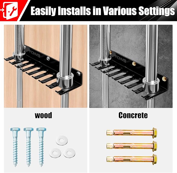 Wall-Mounted Gym Organizer, Barbell Holder Wall Mount, Resistance Band Storage Rack, Home Gym Accessories Holder
