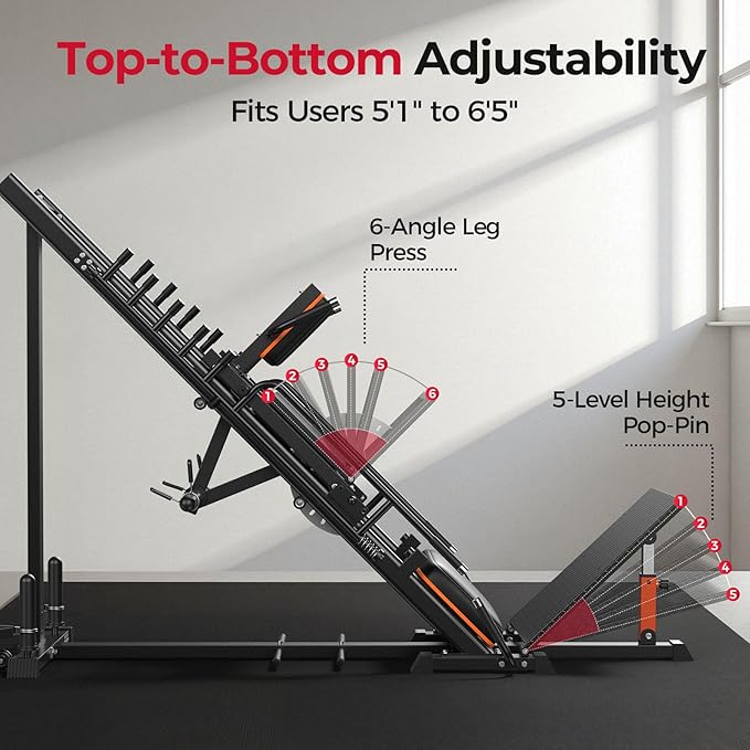 FEIERDUN 3‑in‑1 Leg Press Hack Squat Machine with Stretch Board – Adjustable Leg Press Machine for Home Gym with Full Range of Motion & Ultra-Quiet Pulley System