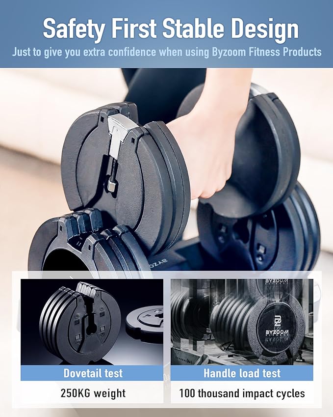 BYZOOM FITNESS Adjustable Dumbbell – 12.5/25lb Single Unit OR Set of 2 – 5-in-1 Adjustable Weight for Home Gym, Strength Training & Fitness Workouts, White OR Black