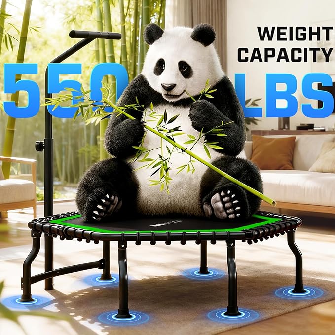 ANCHEER Trampoline, 50'' Rebounder Trampoline for Adult with Bar, Indoor Outdoor Mini Trampoline, 550LBS Fitness Trampoline with Bungee, Jumping Cardio Equipment, Exercise Trampoline at Home Gym