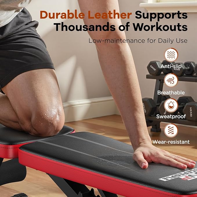 NICEPEOPLE Basic Weight Bench for Home Gym, 8 Backrests Adjustable Bench with 660LBS Weight Capacity for Chest Shoulders Arms Muscles, Foldable and Compact for Small Space Apartment Room