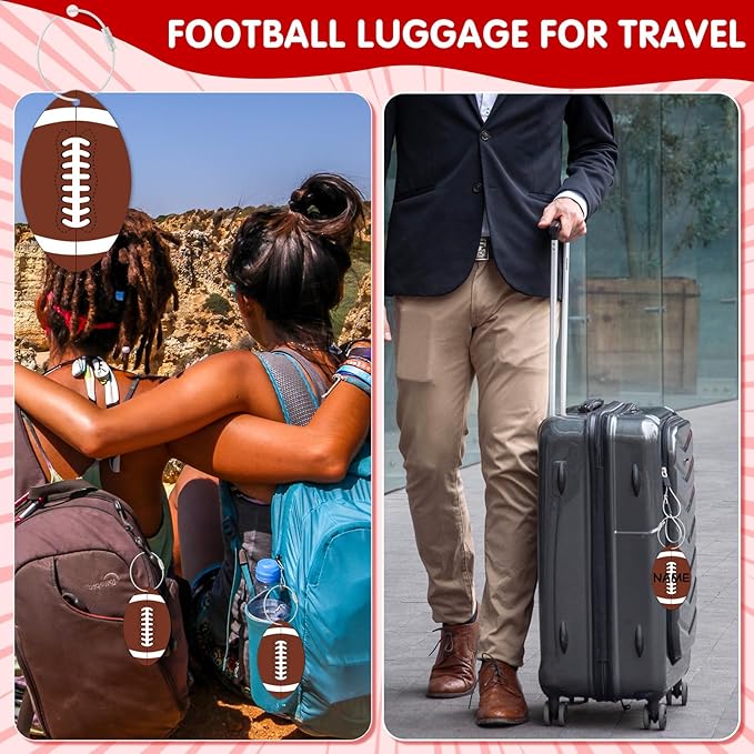 12 Pcs Football Luggage Tags for Suitcases Travel Suitcase Labels with Metal Ring 2.75in Football Keychain,Football Accessories PVC Name Id and DIY Pocket Hug Card for Men Women Travel Bag Suitcase