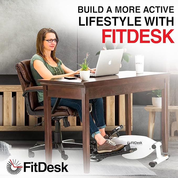 FitDesk Under Desk Bike Exercise Machine, Compact Magnetic Pedal Exerciser, Mini Elliptical, Quiet Seated Cardio Trainer for Home Office Workouts, Adjustable Resistance Bike for Desk Fitness