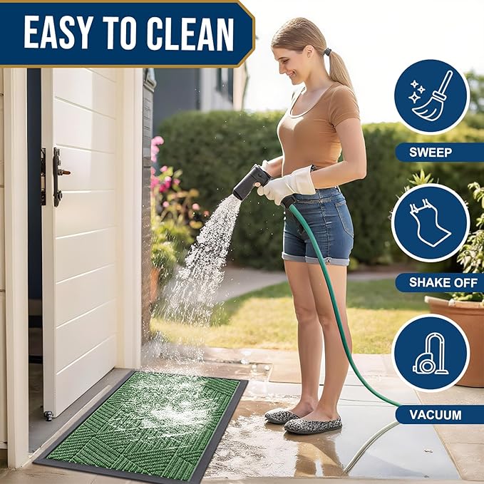 Smiry Front Door Mat Outside Entrance, Heavy Duty Sturdy Natural Rubber Doormat, Trap Dirt and Moisture, Easy Clean Low Profile Mats for Indoor Outdoor Entry, Irregular Triangle (59x24, Green)