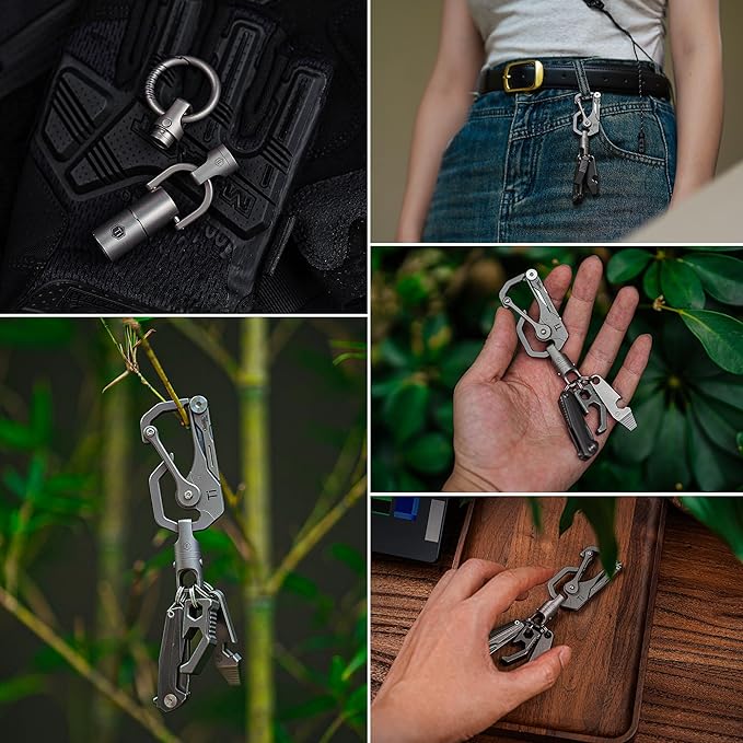 KeyUnity KA48 Titanium Magnetic Quick-Release Keychain, 360° Swivel Double-End Connector with Dual-Button Safety, 20kg Load, for Car Keys, USB Drives, and EDC Tools 2Pcs