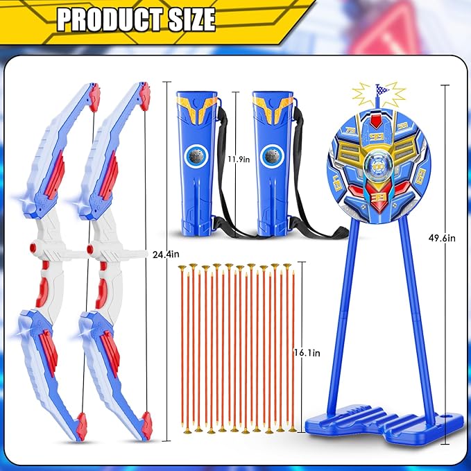 Kids Bow and Arrow Set, LED Light Up Archery Toy Set with Suction Cup Arrows, Standing Target & Quiver, Indoor and Outdoor Toys Sport Gifts for Kids, Boys & Girls Ages 4 5 6 7 8 9 10 11 12