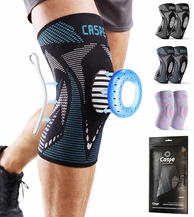 Caspe 1 Pack Compression Knee Brace for Women & Men – Pain Relief Support with Patella Gel Pads & Side Stabilizers – Knee Sleeve for Running, Workout & Arthritis (Blue, Small)