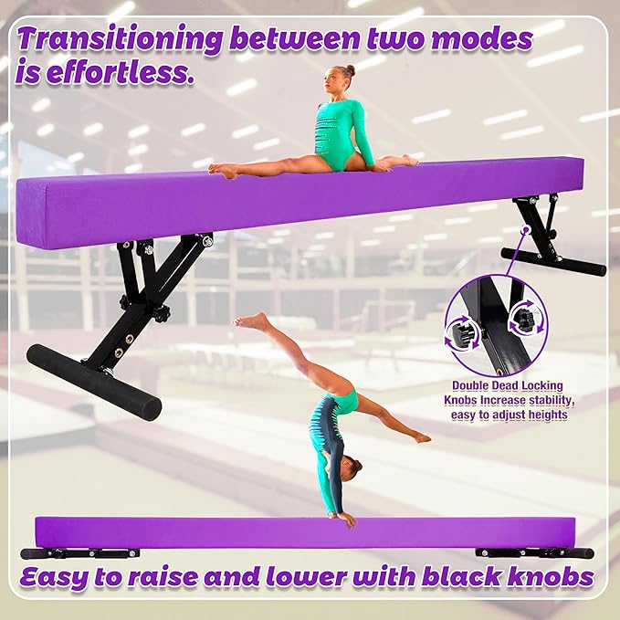 PreGymnastic 8FT Balance Beam, Raised Gymnastics Beam for Kids Ages 3-12, Home Gym Equipment for Training, Adjustable Balancing Beam Indoor, Off-Ground Competition Style