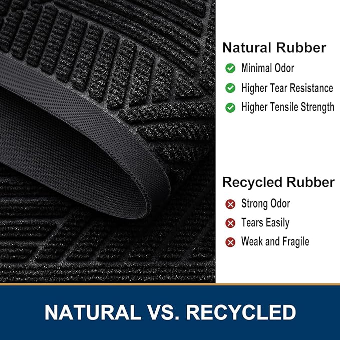 Smiry Front Door Mat Outside Entrance, Heavy Duty Sturdy Natural Rubber Doormat, Trap Dirt and Moisture, Easy Clean Low Profile Mats for Indoor Outdoor Entry, Irregular Triangle (59x35, Black)