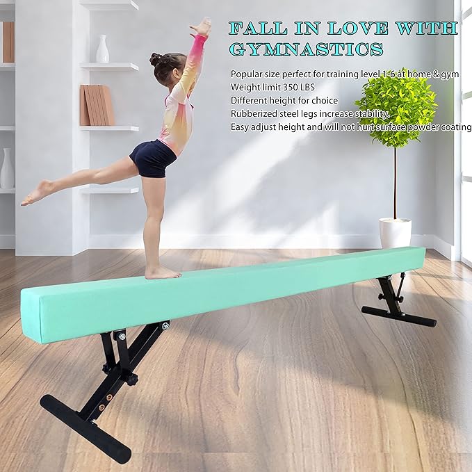 Adjustable Balance Beam for Kids, 8FT Gymnastics Beam with Anti-Slip Legs, High and Low Floor Beam for All Gymnastics Levels, Professional Gymnastic Equipment for Home, Gym Center
