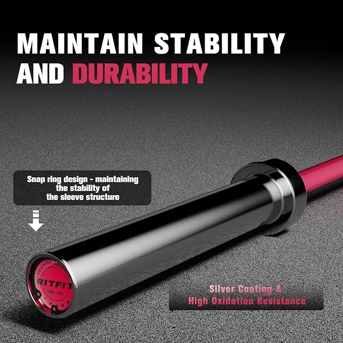 RITFIT 7FT Olympic Barbell for Strength and Weightlifting Training - 2 Inch Olympic Bar for Squat, Deadlift, Bench Press, Curl, Overhead Press - 600lbs/1000lbs/1200lbs Capacity