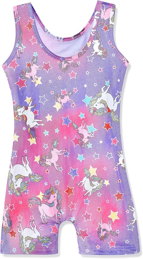 HOZIY Gymnastics Leotards for Girls with Shorts Toddlers Biketards Rainbow Unicorn Dinosaur Mermaid Leopard Flower Galaxy