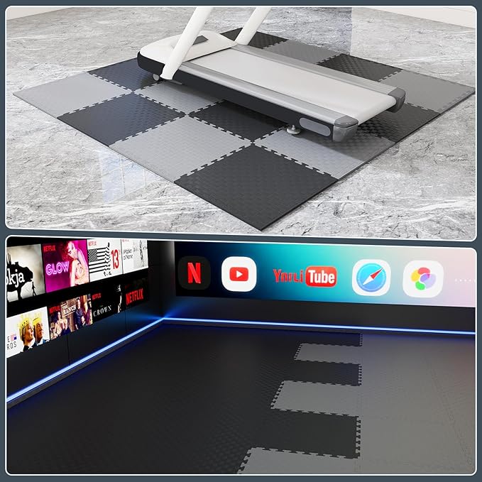 4/5" Extra Thick 43 Sq Ft High-Density Eva Foam Exercise Gym Mats, 16 Pcs Double Side Interlocking Puzzle Floor Tiles (20"x20") for Home Gym, Black&Gray