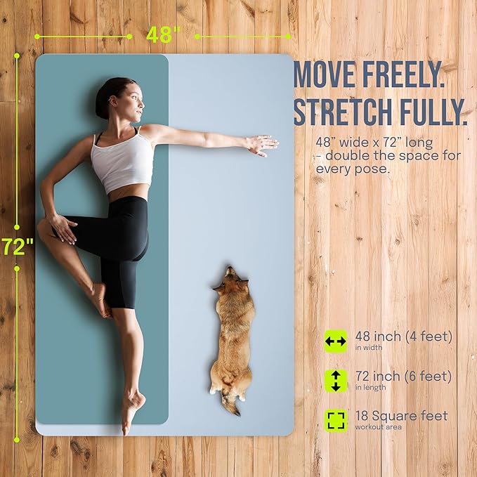 Large Yoga Mat (6'x4') – 1/4" & 1/2" Thick Exercise Mats for Home Workout, Extra Wide Workout Mats for Home Gym, Yoga, Pilates, Stretching, Floor & More