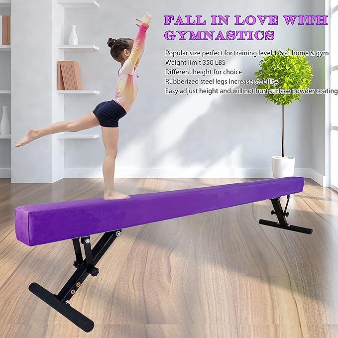 Adjustable Balance Beam for Kids, 8FT Gymnastics Beam with Anti-Slip Legs, High and Low Floor Beam for All Gymnastics Levels, Professional Gymnastic Equipment for Home, Gym Center