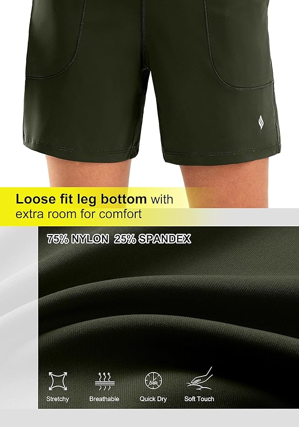 SANTINY Women's 6'' Athletic Long Shorts with 4 Pockets High Waisted Bermuda Shorts for Women Walking Running Casual