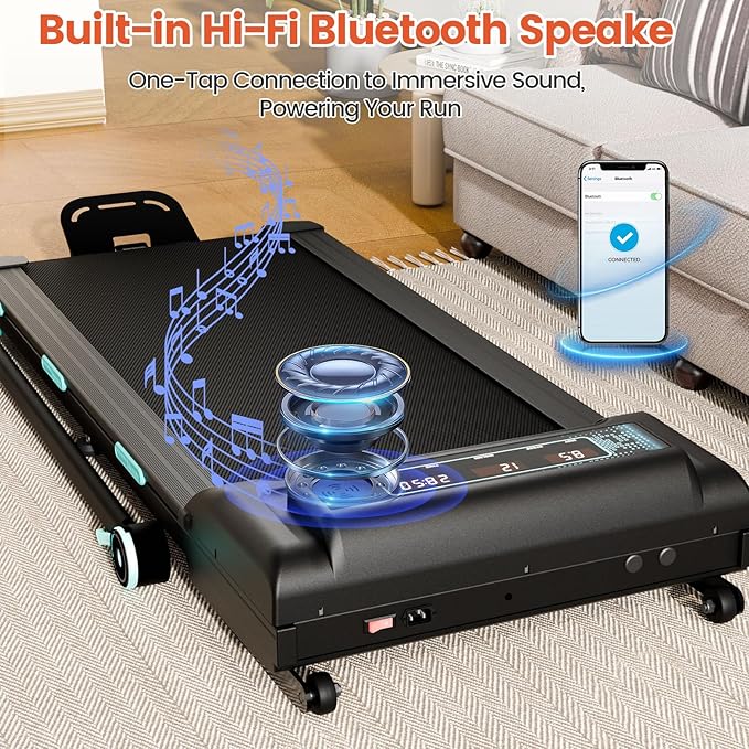 Treadmill with 12% 11-Level Auto Incline, Walking Pad with Handle Bar, 450 lbs Capacity, Under Desk Foldable Treadmills with Bluetooth Speaker, Powerful Walking Pad for Home, APP Connect