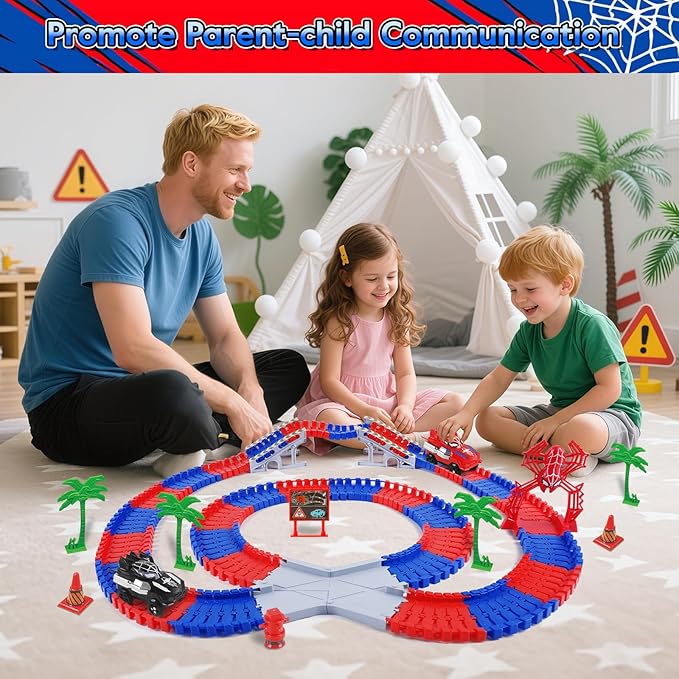 Spider Toys for Boys 4-6, 212 PCS Race Car Track for Kids Ages 4-8, Monster Truck 2+ Year Old Birthday Gift Toddler Cars Toy for 3+ Year Old Boy Girl