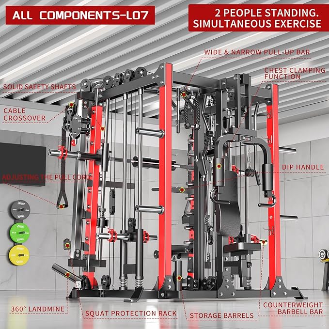 Smith Machine, Multi-Purpose Strength Power Cage with Cable Crossover System and More Training Accessories,Squat Rack Power Rack，Suitable for Home Gyms