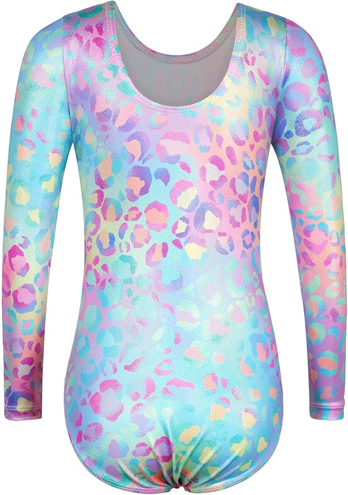 BAOHULU Leotards for Girls Gymnastics Long Sleeve Embroidery Shiny Black Diamond Dance Clothes