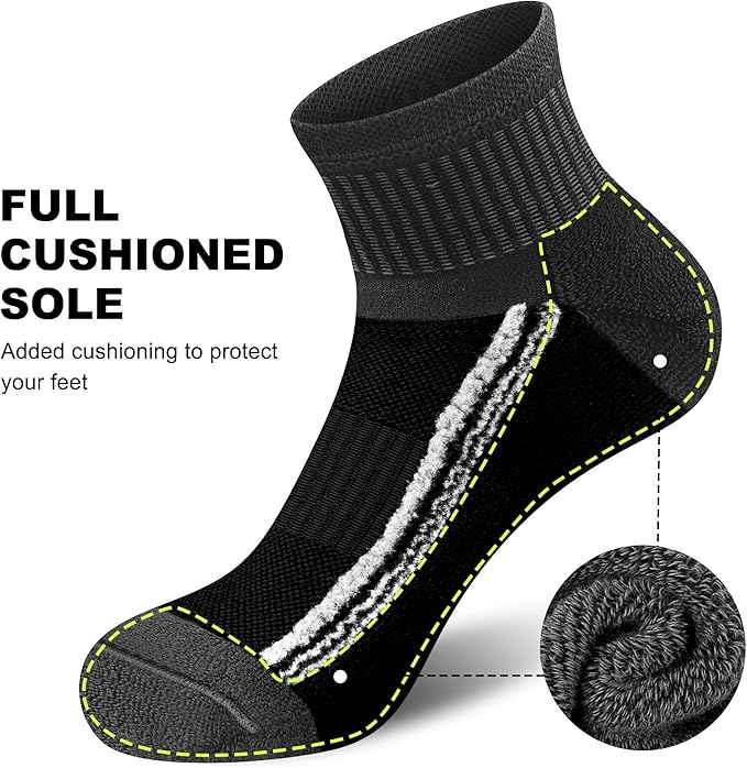 Gonii Mens Athletic Ankle Socks 5-Pairs - Blister Defense & Cushioned for Running, Hiking, Sports