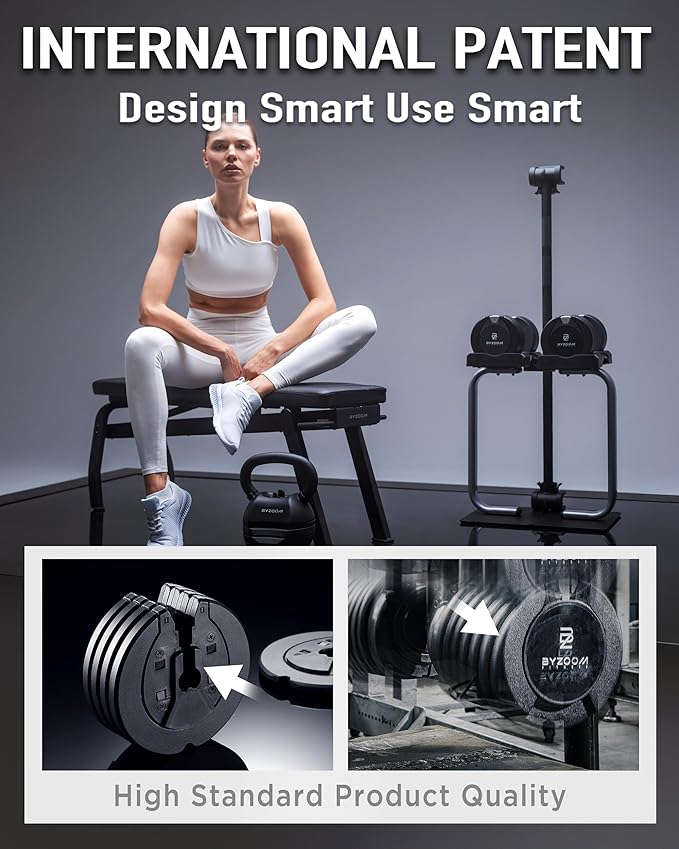 BYZOOM FITNESS Adjustable Dumbbell – 12.5/25lb Single Unit OR Set of 2 – 5-in-1 Adjustable Weight for Home Gym, Strength Training & Fitness Workouts, White OR Black