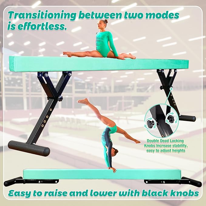PreGymnastic 8FT Balance Beam, Raised Gymnastics Beam for Kids Ages 3-12, Home Gym Equipment for Training, Adjustable Balancing Beam Indoor, Off-Ground Competition Style