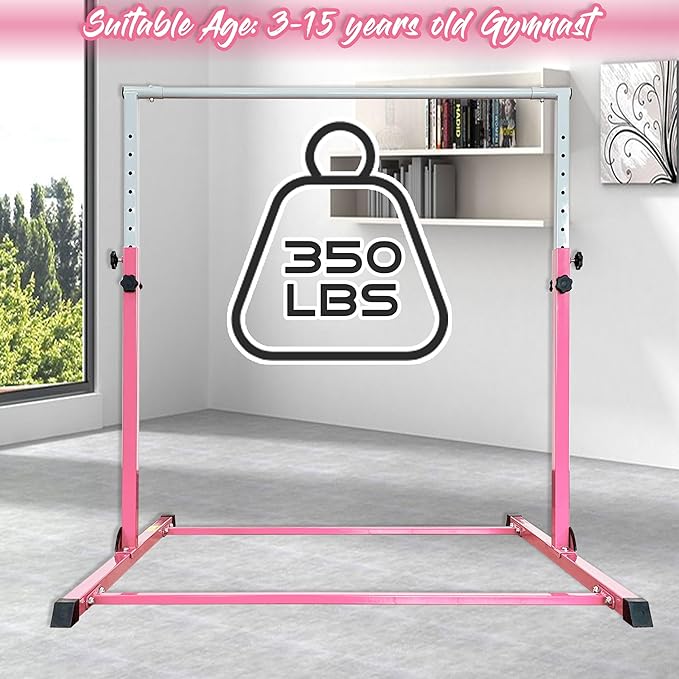 MARFULA Gymnastic Bar with 4 ft Inner Width 5 ft Adjust Height for Kids Kip Bar with 350 lbs Gymnastic Training Equipment for Kids 3-15 Years Home and Club Use