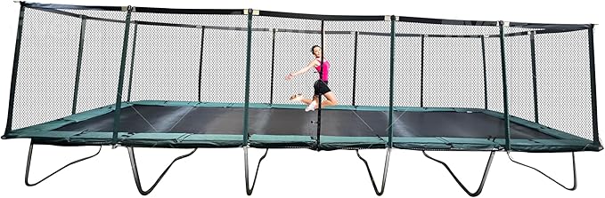 Happy Trampoline Pro Rectangle Trampoline - Heavy Duty 750lbs Jumping Capacity With Net Enclosure - Large Commercial Grade Rectangular Outdoor for Backyard Gymnastics