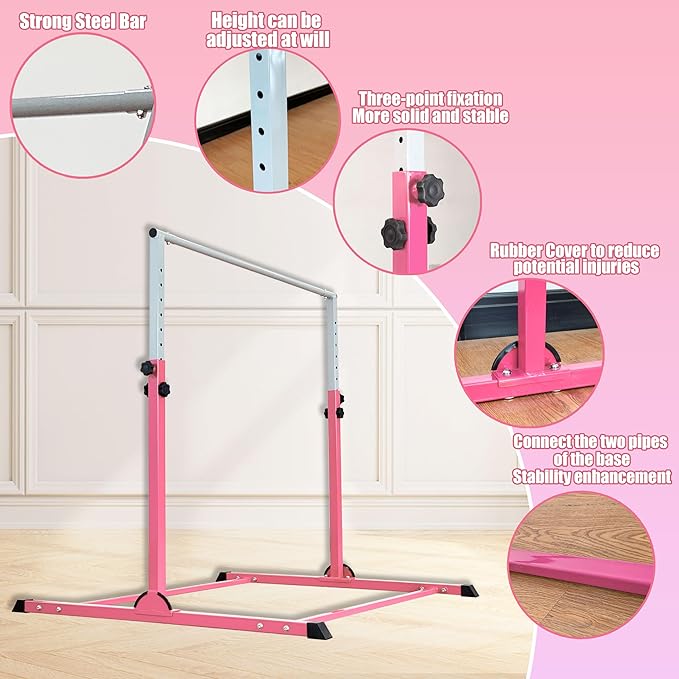 MARFULA Gymnastic Bar with 4 ft Inner Width 5 ft Adjust Height for Kids Kip Bar with 350 lbs Gymnastic Training Equipment for Kids 3-15 Years Home and Club Use