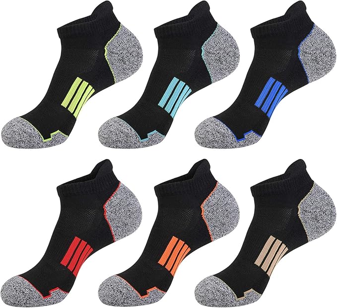 JOYNÉE Mens Ankle Athletic Low Cut Socks Running Sports Cushioned Sock for Men 6 Pack