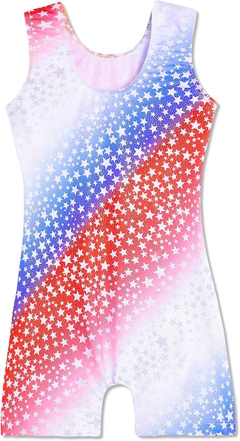 Domusgo Gymnastics Leotards for Girls Sparkly One-Piece Pro Kids Unitard Biketards with Shorts