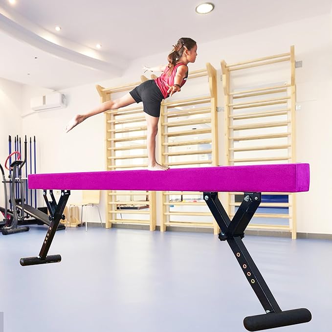 PreGymnastic 8FT Balance Beam, Raised Gymnastics Beam for Kids Ages 3-12, Home Gym Equipment for Training, Adjustable Balancing Beam Indoor, Off-Ground Competition Style