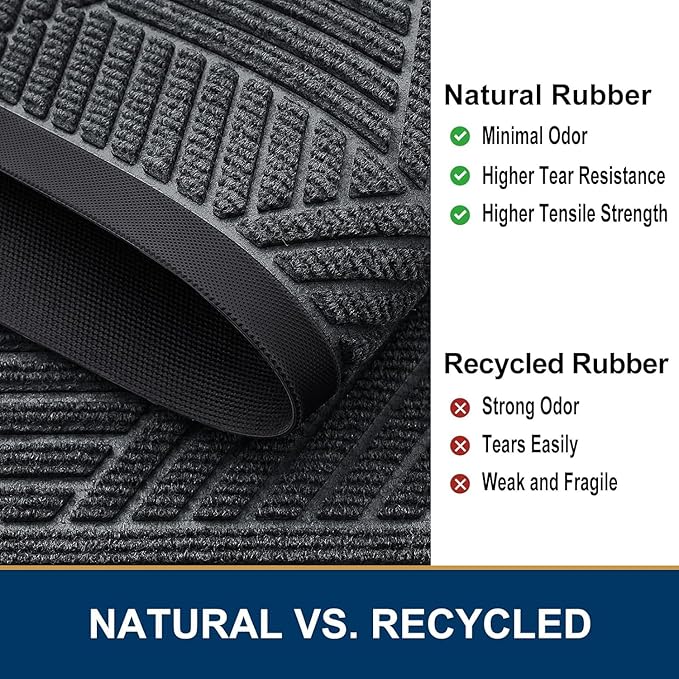 Smiry Front Door Mat Outside Entrance, Heavy Duty Sturdy Natural Rubber Doormat, Trap Dirt and Moisture, Easy Clean Low Profile Mats for Indoor Outdoor Entry, Irregular Triangle (71x24, Grey)