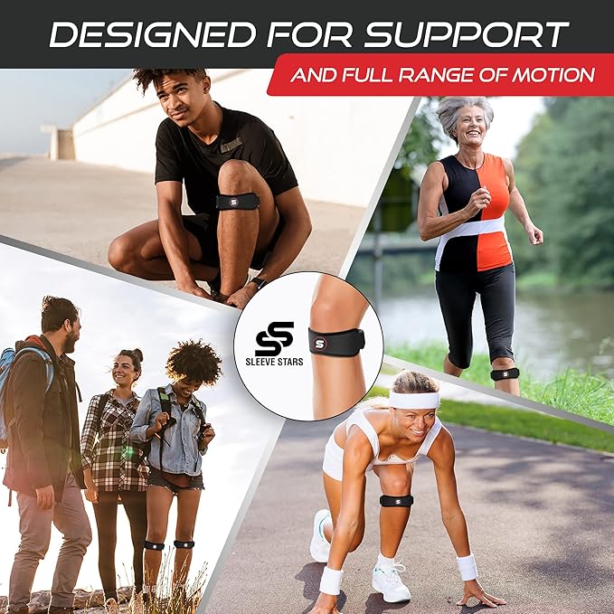 Sleeve Stars Swedish Brand Patellar Tendon Support Strap for Women & Men Effective Osgood Schlatter Knee Brace Youth & Kids Knee Brace with 3 Adjustable Length fits 12"-24" (Pair/Black/Adult)