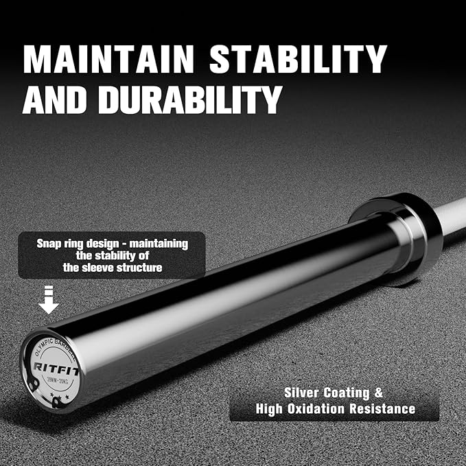 RITFIT 7FT Olympic Barbell for Strength and Weightlifting Training - 2 Inch Olympic Bar for Squat, Deadlift, Bench Press, Curl, Overhead Press - 600lbs/1000lbs/1200lbs Capacity