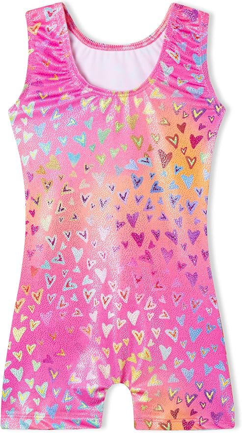 Domusgo Gymnastics Leotards for Girls Sparkly One-Piece Pro Kids Unitard Biketards with Shorts